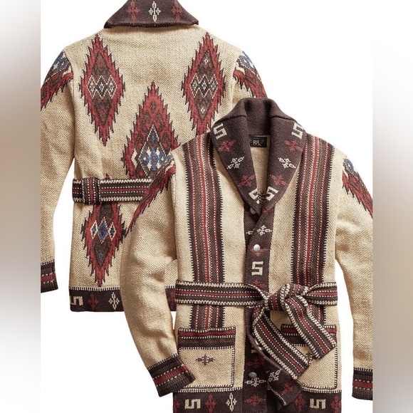 RRL Ralph Lauren Jacquard Knit Ranch Belted Cardigan M Navajo NWOT HTF! - Picture 3 of 16